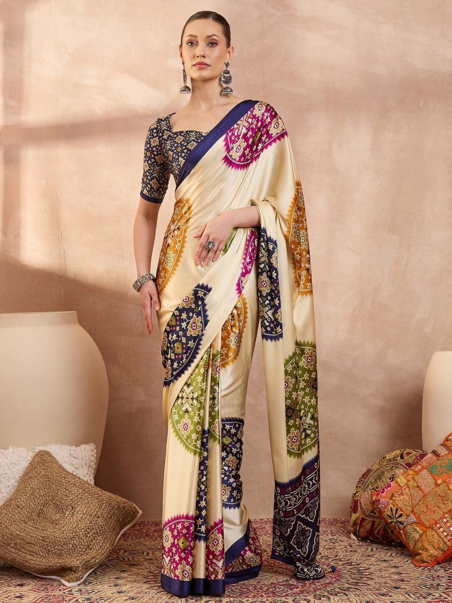 Semi Modal Blue Printed Saree | EZB GF02 LUX 26005 - EZBER