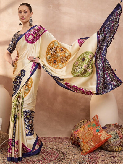 Semi Modal Blue Printed Saree | EZB GF02 LUX 26005 - EZBER