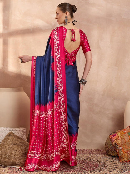 Semi Modal Blue Printed Saree | EZB GF02 LUX 28004 - EZBER