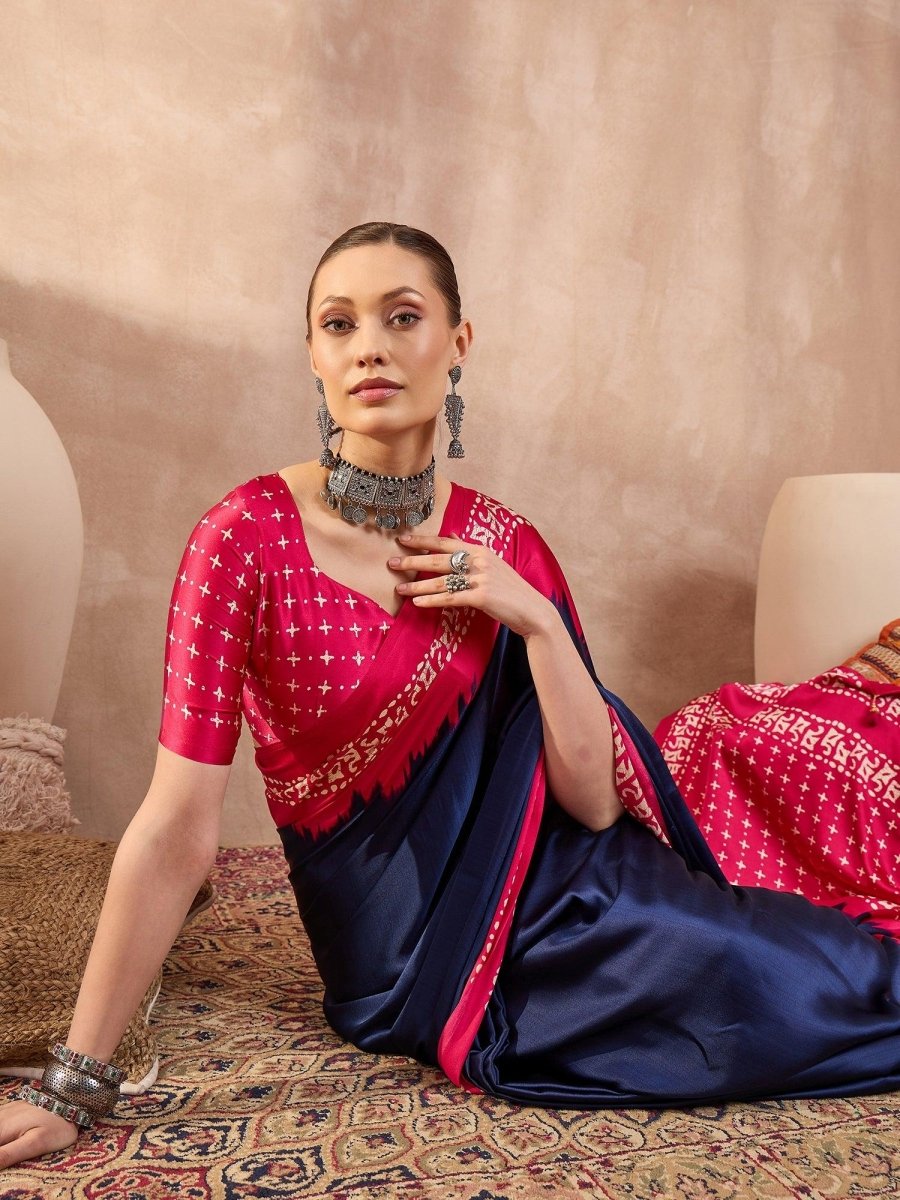 Semi Modal Blue Printed Saree | EZB GF02 LUX 28004 - EZBER