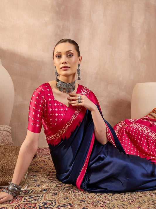 Semi Modal Blue Printed Saree | EZB GF02 LUX 28004 - EZBER