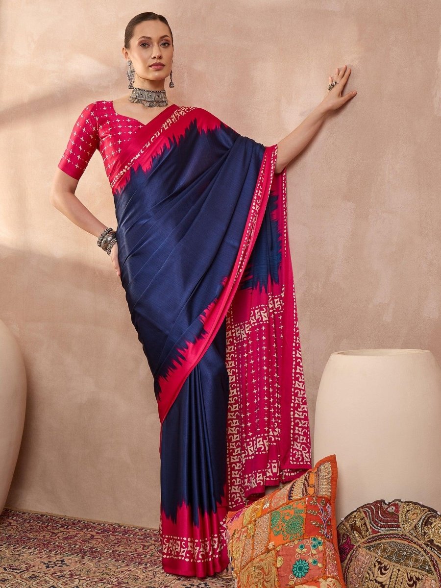 Semi Modal Blue Printed Saree | EZB GF02 LUX 28004 - EZBER