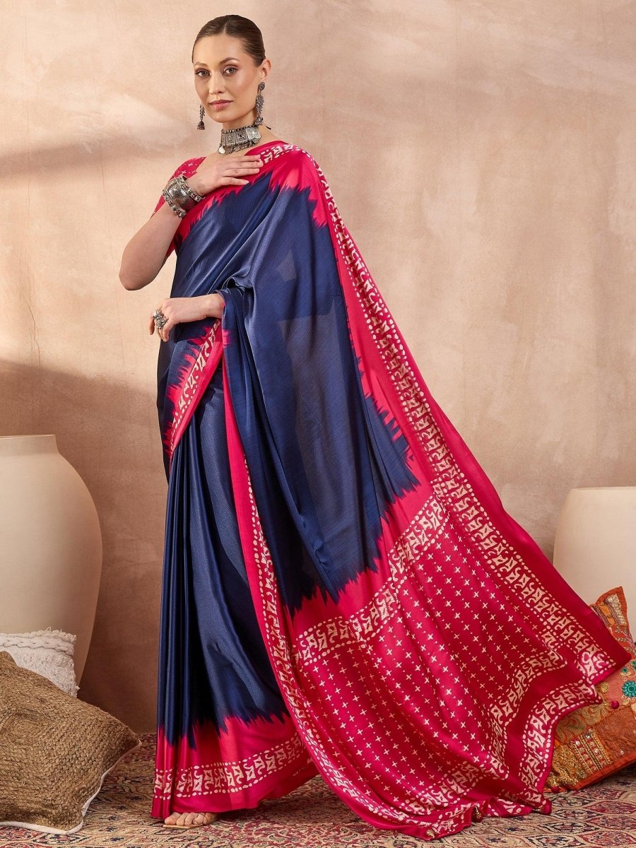 Semi Modal Blue Printed Saree | EZB GF02 LUX 28004 - EZBER