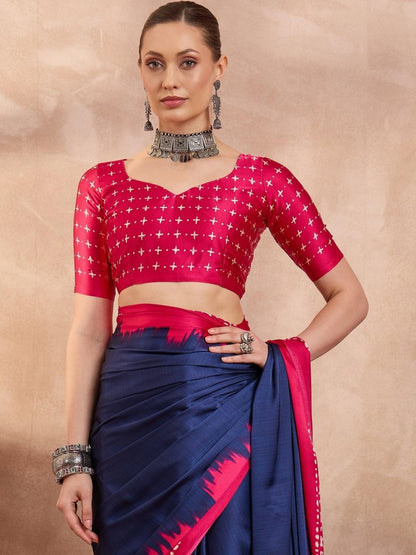 Semi Modal Blue Printed Saree | EZB GF02 LUX 28004 - EZBER