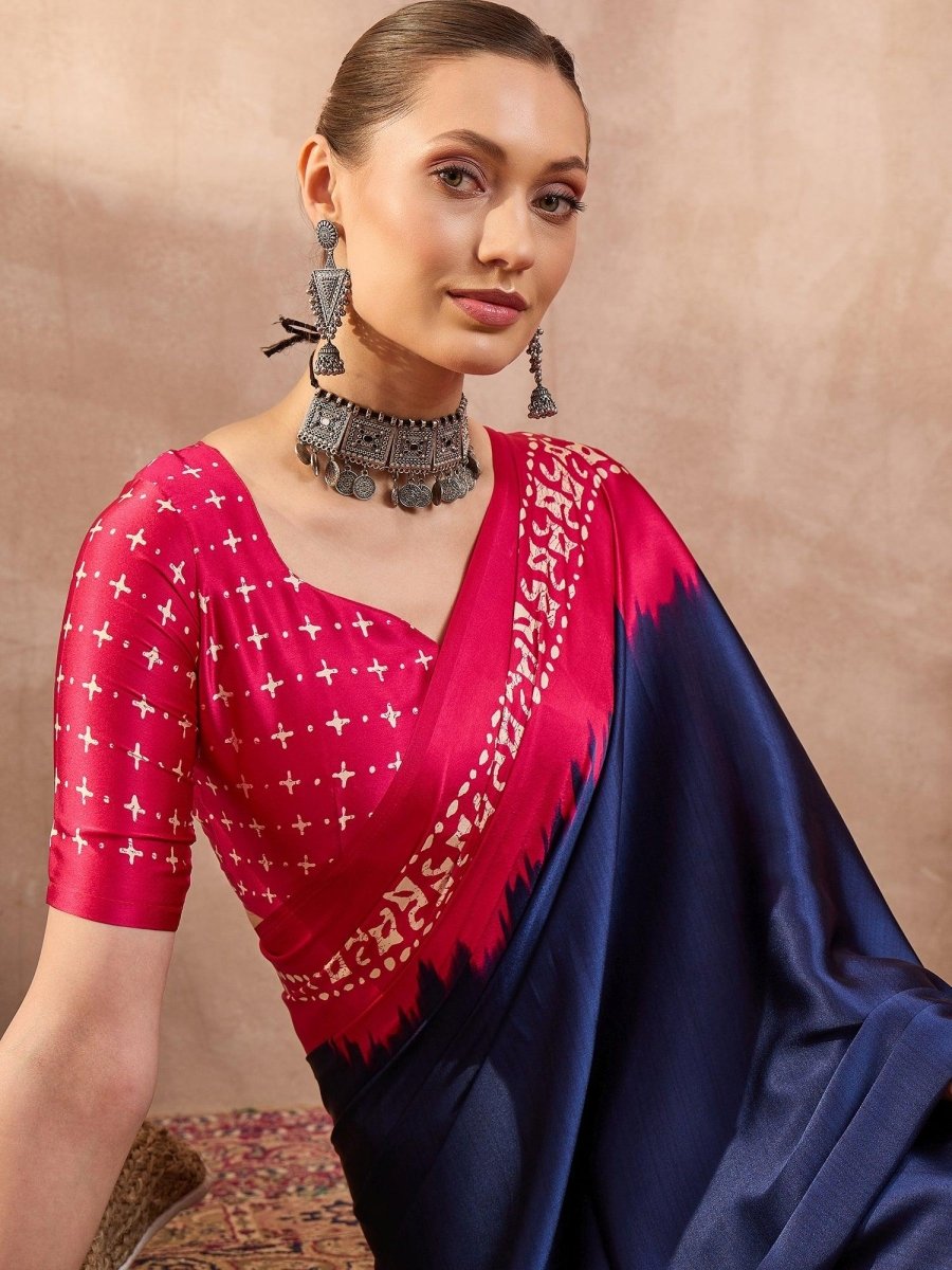 Semi Modal Blue Printed Saree | EZB GF02 LUX 28004 - EZBER