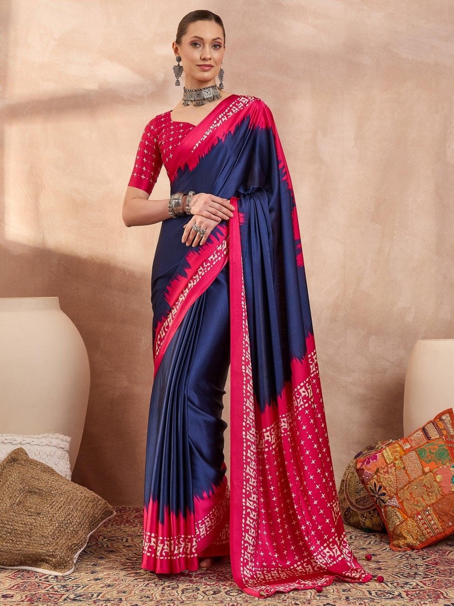 Semi Modal Blue Printed Saree | EZB GF02 LUX 28004 - EZBER