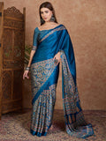 Semi Modal Blue Printed Saree  | EZB GF02 LUX 3001