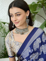 Semi Modal Blue Printed Saree | EZB GF02 RAGA V3 53002