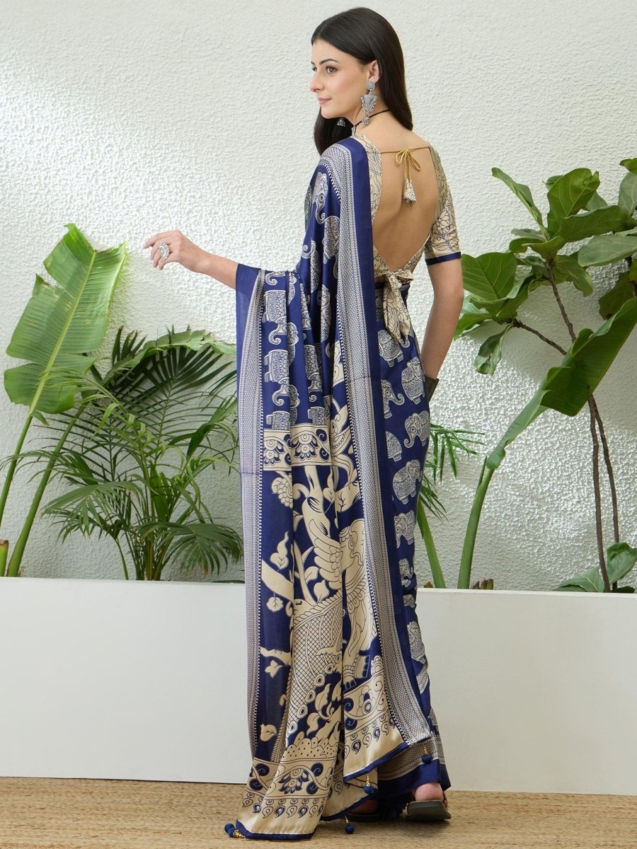 Semi Modal Blue Printed Saree | EZB GF02 RAGA V3 53002 - EZBER