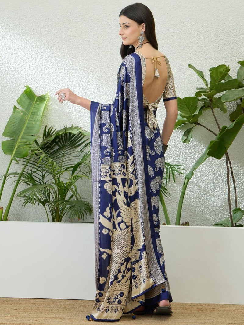 Semi Modal Blue Printed Saree | EZB GF02 RAGA V3 53002 - EZBER