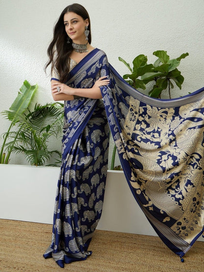 Semi Modal Blue Printed Saree | EZB GF02 RAGA V3 53002 - EZBER