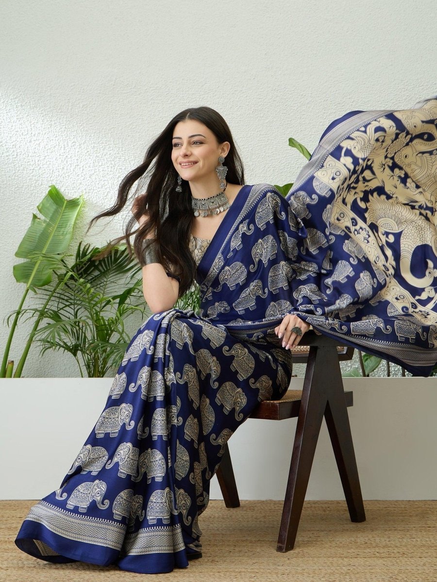 Semi Modal Blue Printed Saree | EZB GF02 RAGA V3 53002 - EZBER