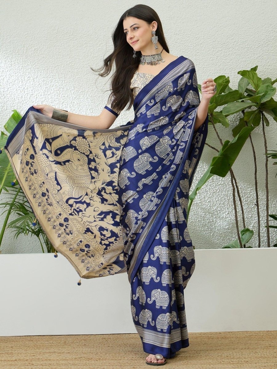 Semi Modal Blue Printed Saree | EZB GF02 RAGA V3 53002 - EZBER