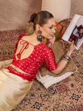 Semi Modal Cream Printed Saree | EZB GF02 LUX 28003 - EZBER