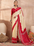Semi Modal Cream Printed Saree | EZB GF02 LUX 28003 - EZBER