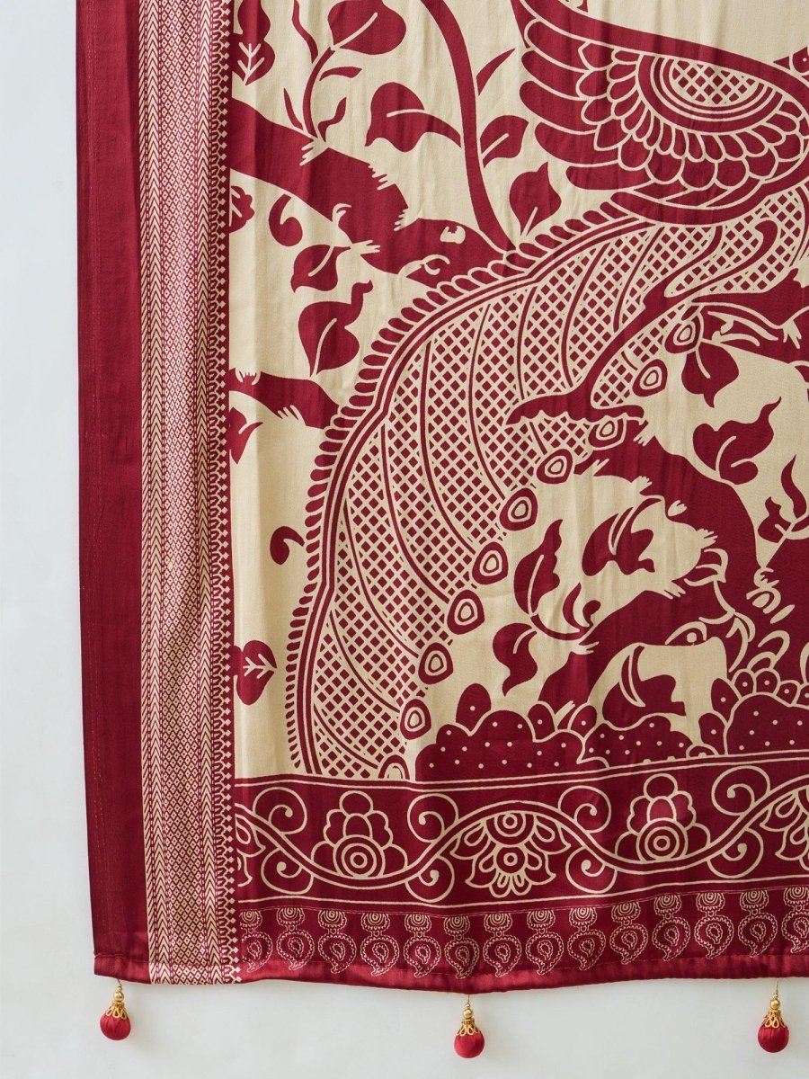 Semi Modal Cream Printed Saree | EZB GF02 RAGA V3 53001 - EZBER