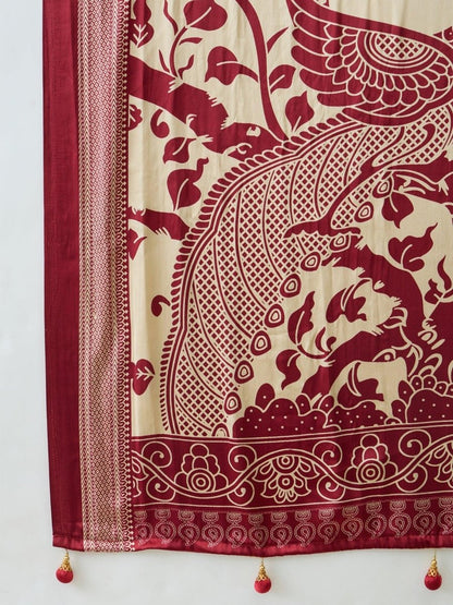 Semi Modal Cream Printed Saree | EZB GF02 RAGA V3 53001 - EZBER