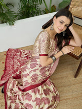 Semi Modal Cream Printed Saree | EZB GF02 RAGA V3 53001