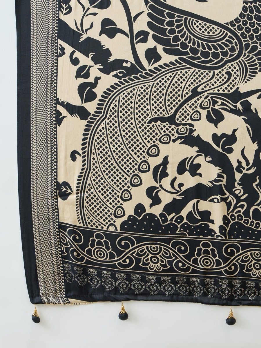 Semi Modal Cream Printed Saree | EZB GF02 RAGA V3 53003 - EZBER