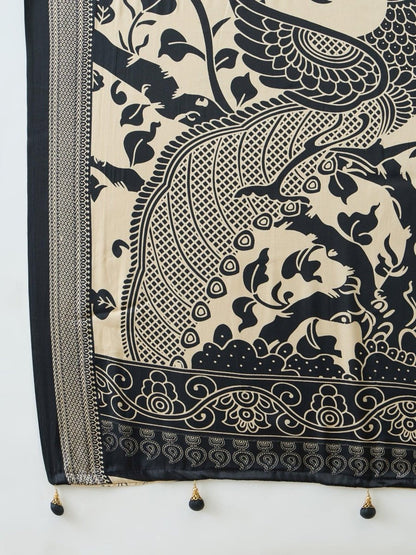 Semi Modal Cream Printed Saree | EZB GF02 RAGA V3 53003 - EZBER