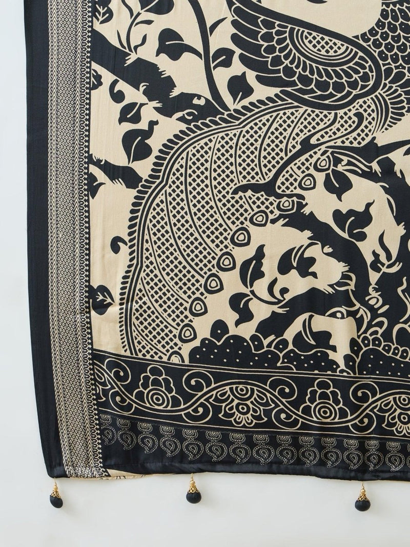 Semi Modal Cream Printed Saree | EZB GF02 RAGA V3 53003 - EZBER
