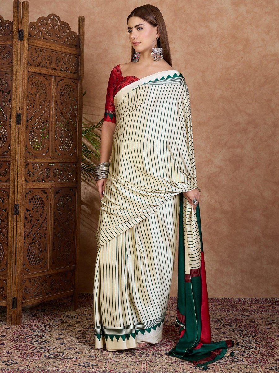 Semi Modal Green Printed Saree | EZB GF02 LUX 25002 - EZBER