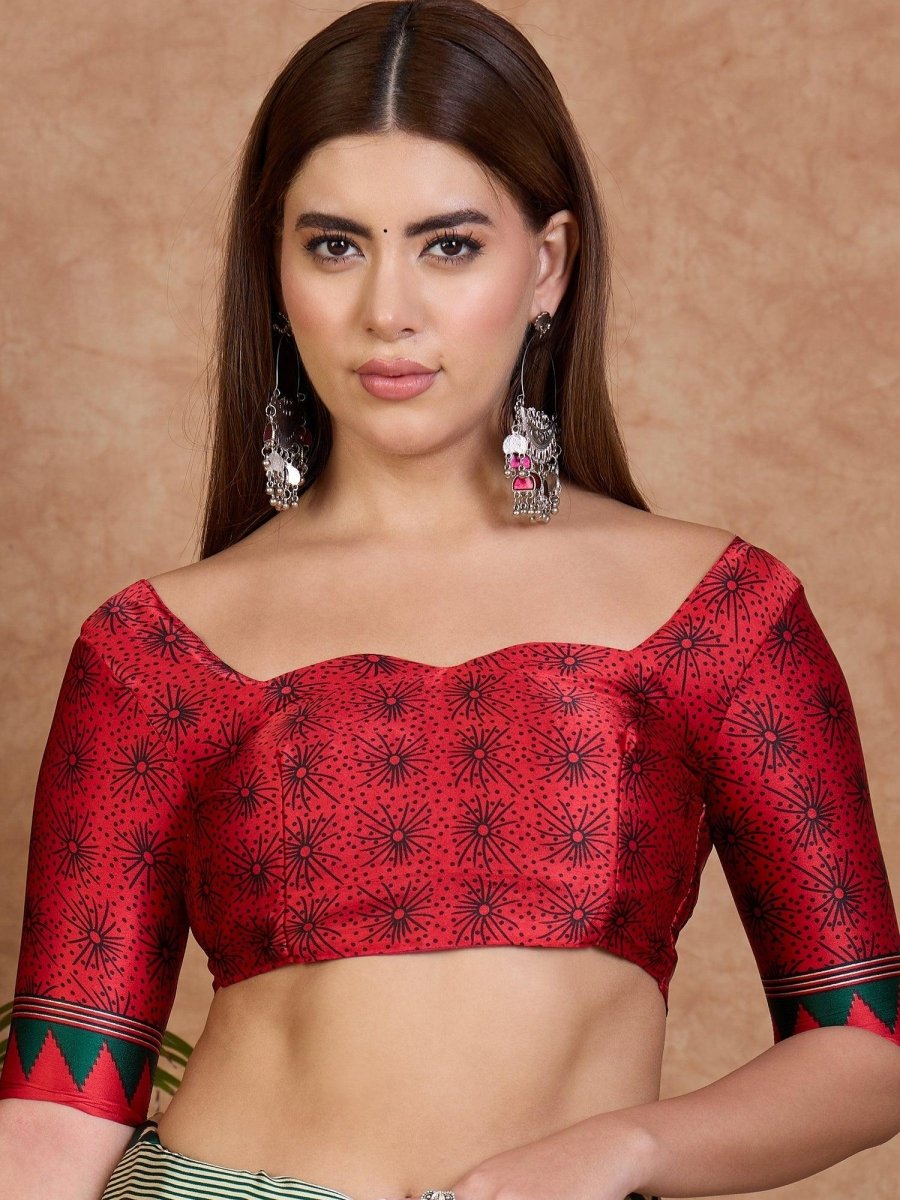 Semi Modal Green Printed Saree | EZB GF02 LUX 25002 - EZBER