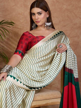 Semi Modal Green Printed Saree | EZB GF02 LUX 25002