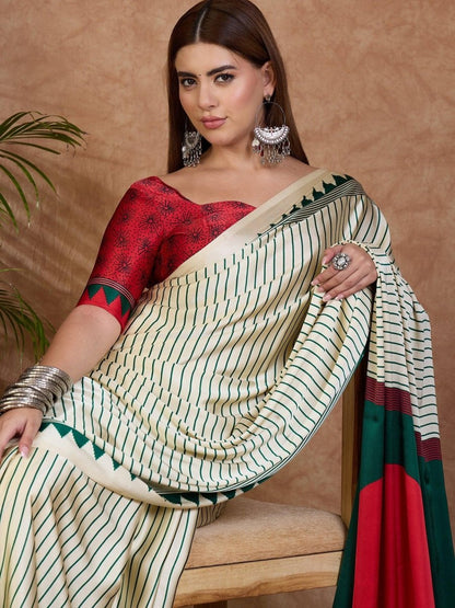 Semi Modal Green Printed Saree | EZB GF02 LUX 25002 - EZBER