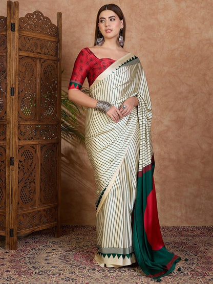 Semi Modal Green Printed Saree | EZB GF02 LUX 25002 - EZBER