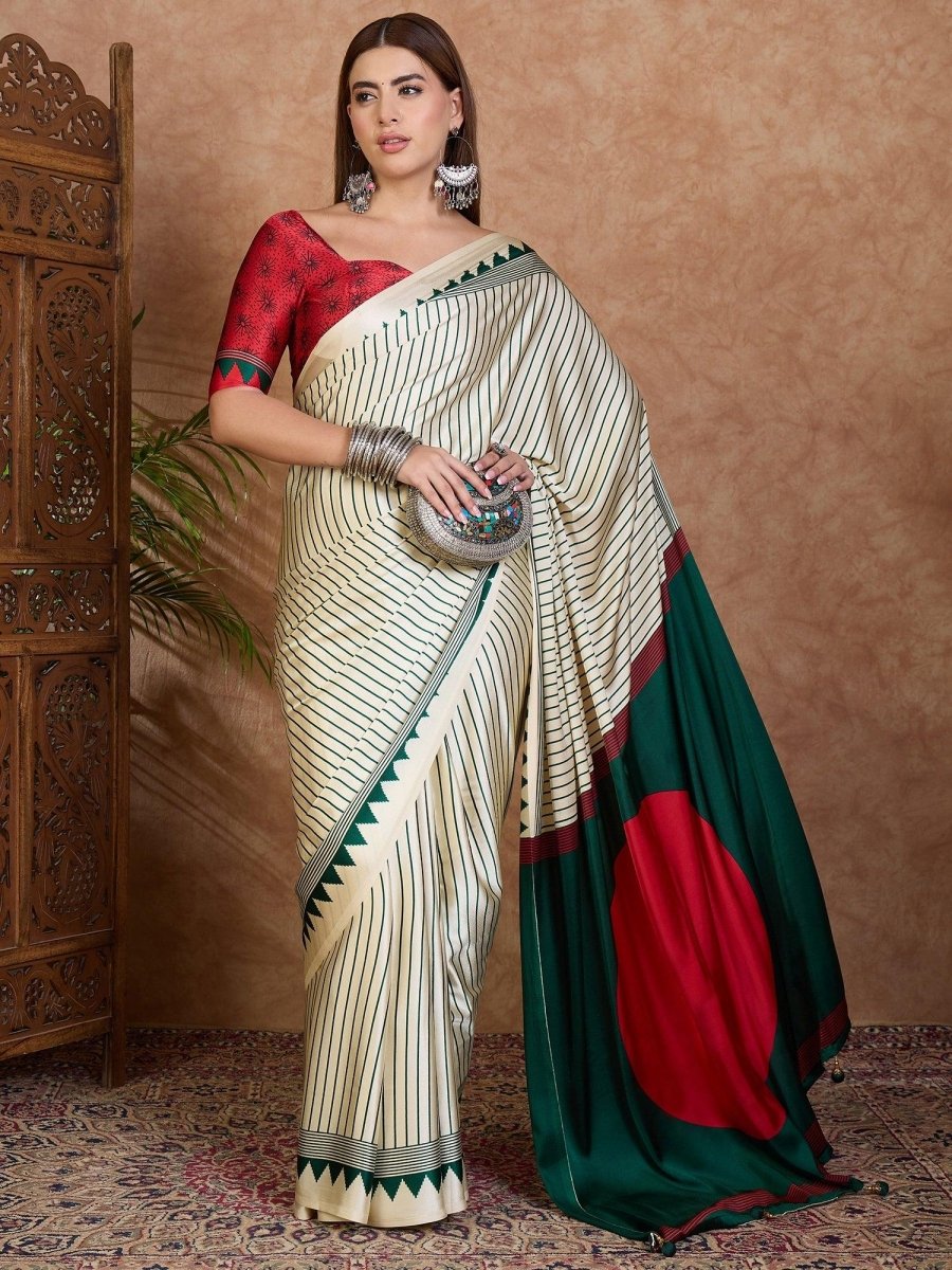 Semi Modal Green Printed Saree | EZB GF02 LUX 25002 - EZBER