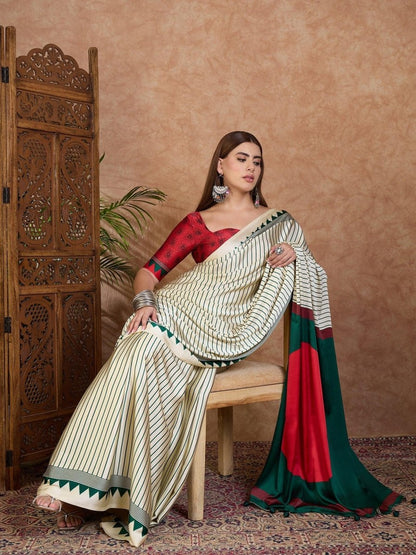 Semi Modal Green Printed Saree | EZB GF02 LUX 25002 - EZBER
