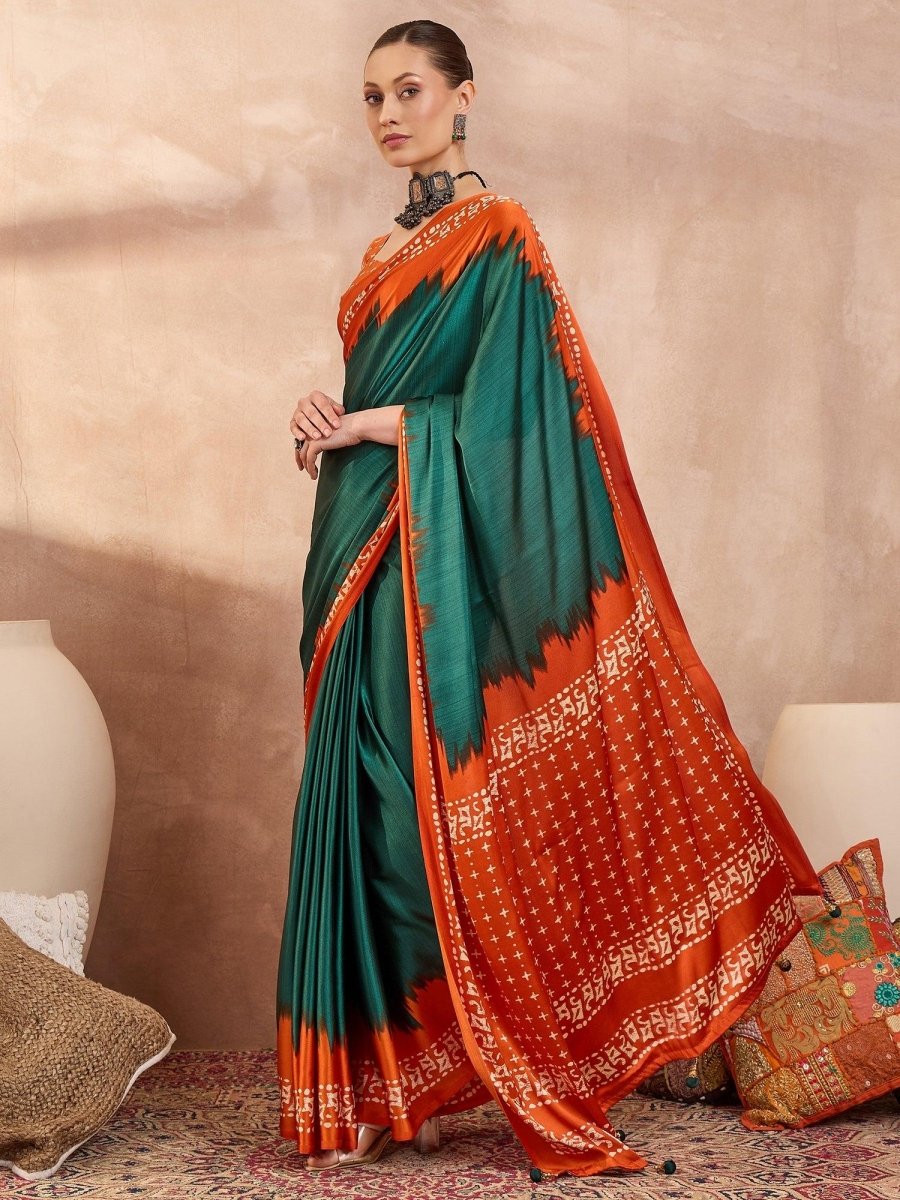 Semi Modal Green Printed Saree | EZB GF02 LUX 28001 - EZBER