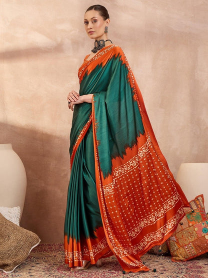 Semi Modal Green Printed Saree | EZB GF02 LUX 28001 - EZBER