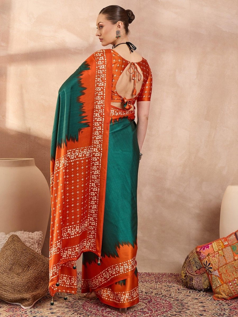 Semi Modal Green Printed Saree | EZB GF02 LUX 28001 - EZBER