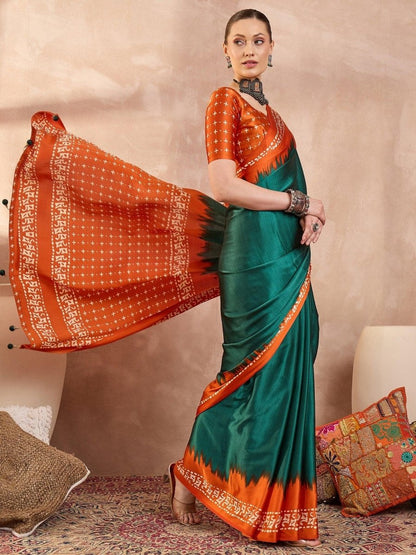 Semi Modal Green Printed Saree | EZB GF02 LUX 28001 - EZBER