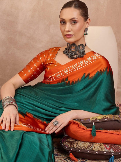 Semi Modal Green Printed Saree | EZB GF02 LUX 28001 - EZBER