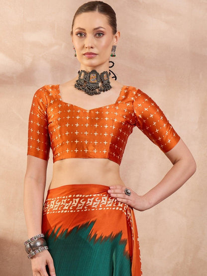 Semi Modal Green Printed Saree | EZB GF02 LUX 28001 - EZBER