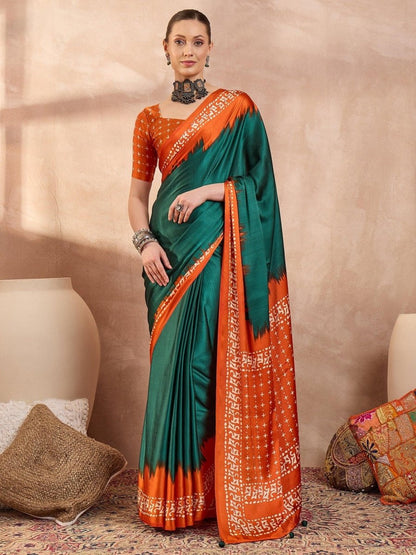 Semi Modal Green Printed Saree | EZB GF02 LUX 28001 - EZBER