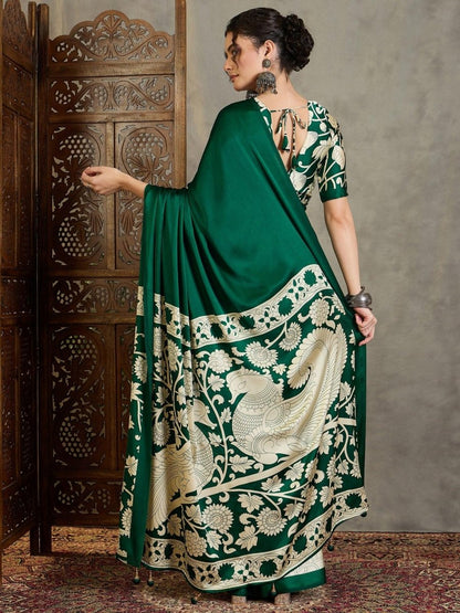Semi Modal Green Printed Saree | EZB GF02 RAGA VOL 1 51002 - EZBER