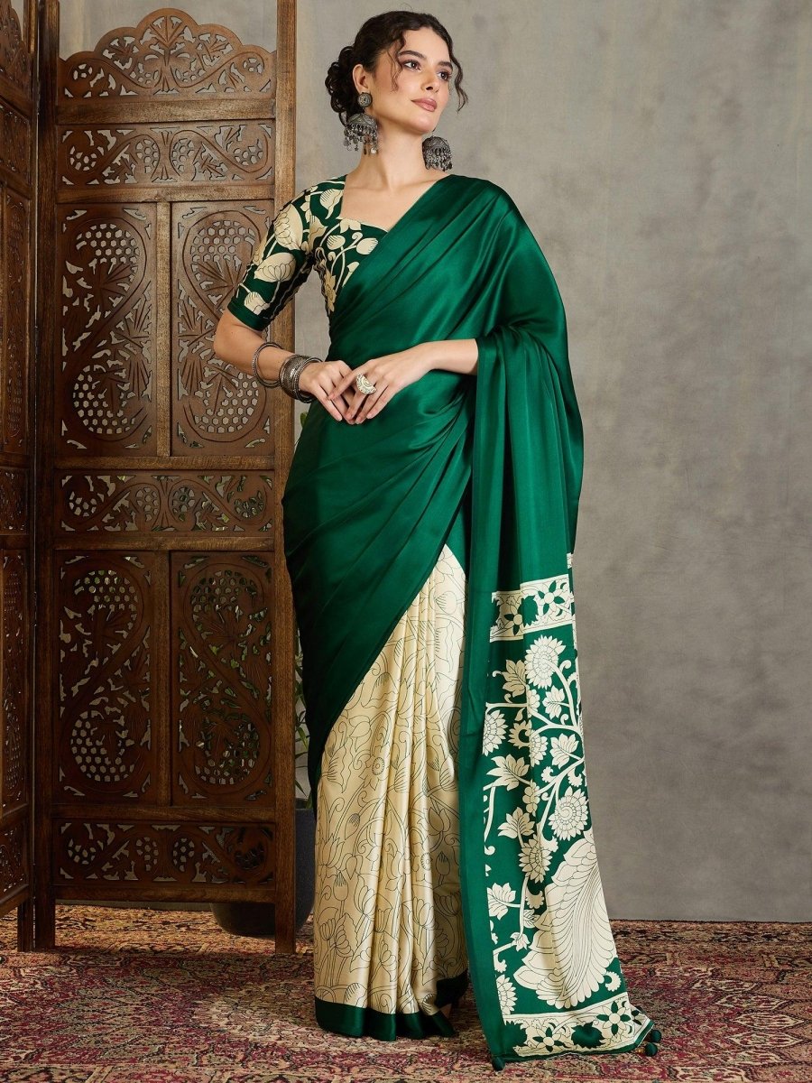 Semi Modal Green Printed Saree | EZB GF02 RAGA VOL 1 51002 - EZBER