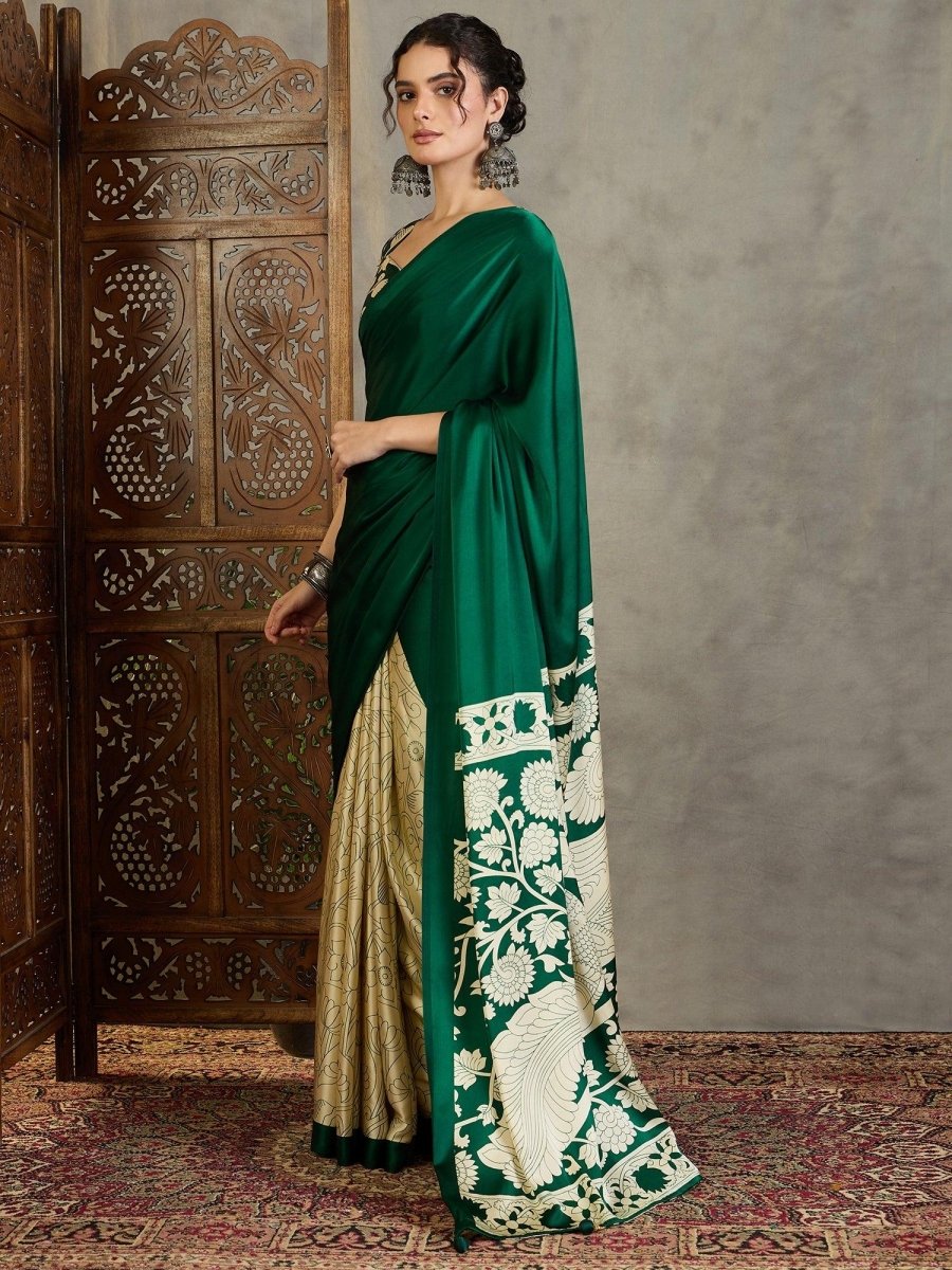 Semi Modal Green Printed Saree | EZB GF02 RAGA VOL 1 51002 - EZBER