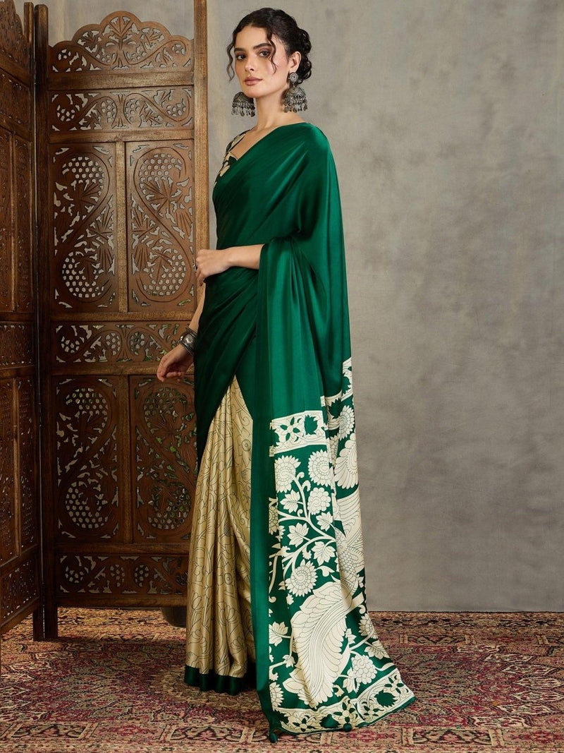 Semi Modal Green Printed Saree | EZB GF02 RAGA VOL 1 51002 - EZBER