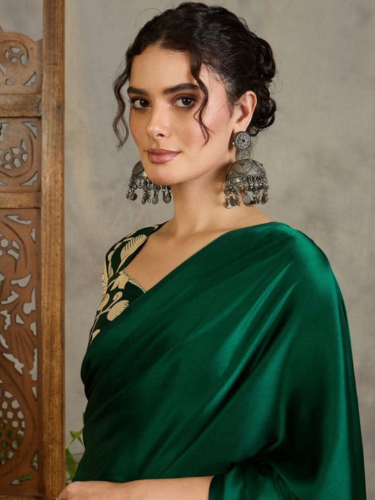 Semi Modal Green Printed Saree | EZB GF02 RAGA VOL 1 51002 - EZBER