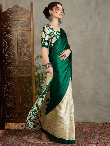 Semi Modal Green Printed Saree | EZB GF02 RAGA VOL 1 51002 - EZBER