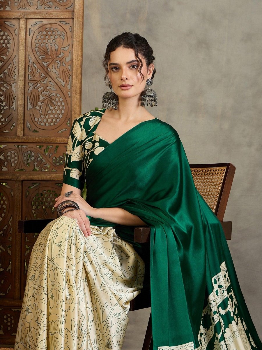 Semi Modal Green Printed Saree | EZB GF02 RAGA VOL 1 51002 - EZBER