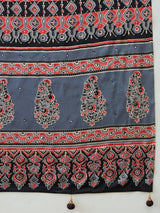 Semi Modal Grey Ajrakh Print Saree | EZB GF02 LUX 10003