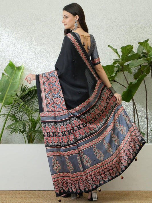 Semi Modal Grey Printed Saree | EZB GF02 LUX 10003 - EZBER