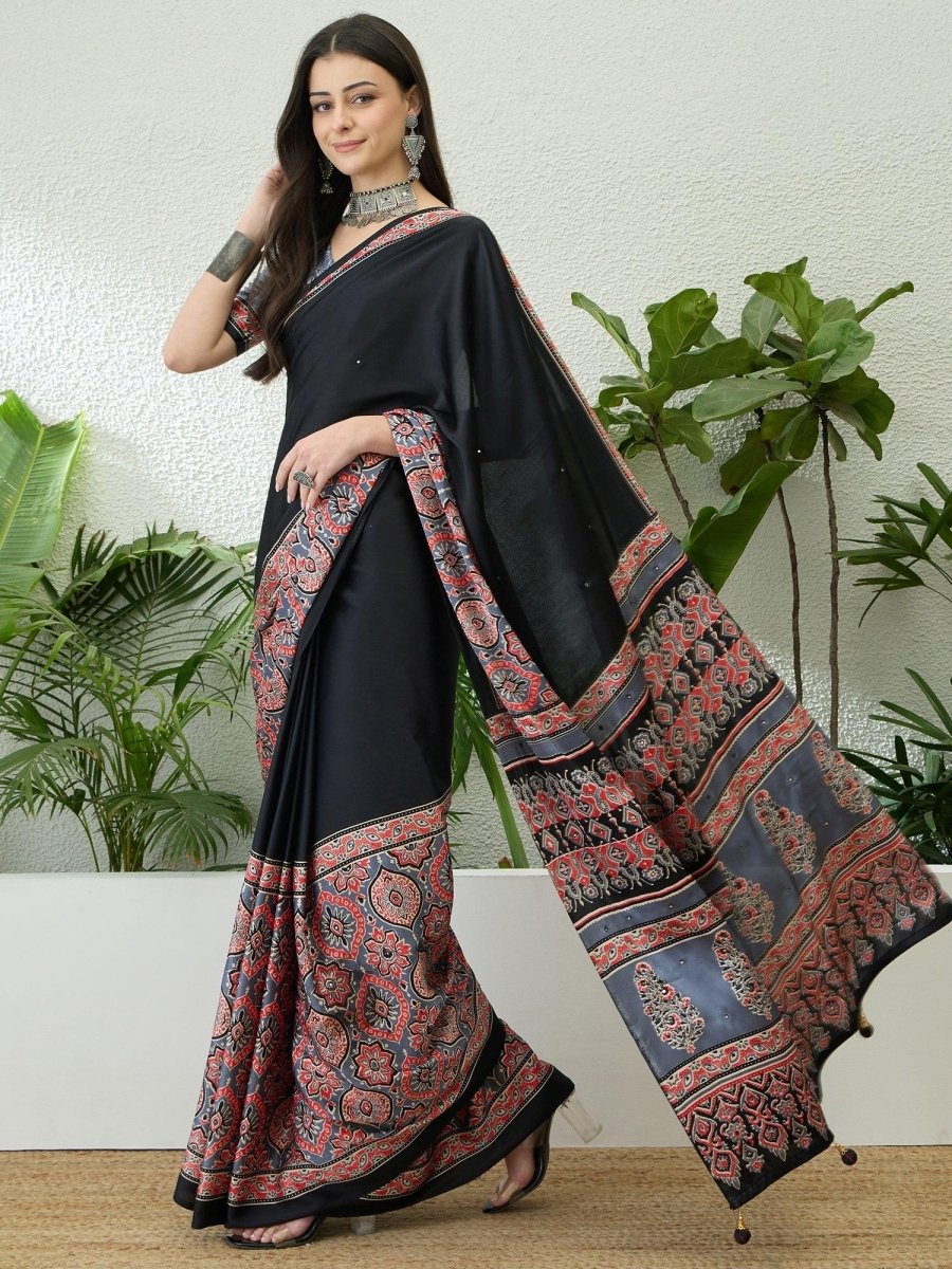Semi Modal Grey Printed Saree | EZB GF02 LUX 10003 - EZBER