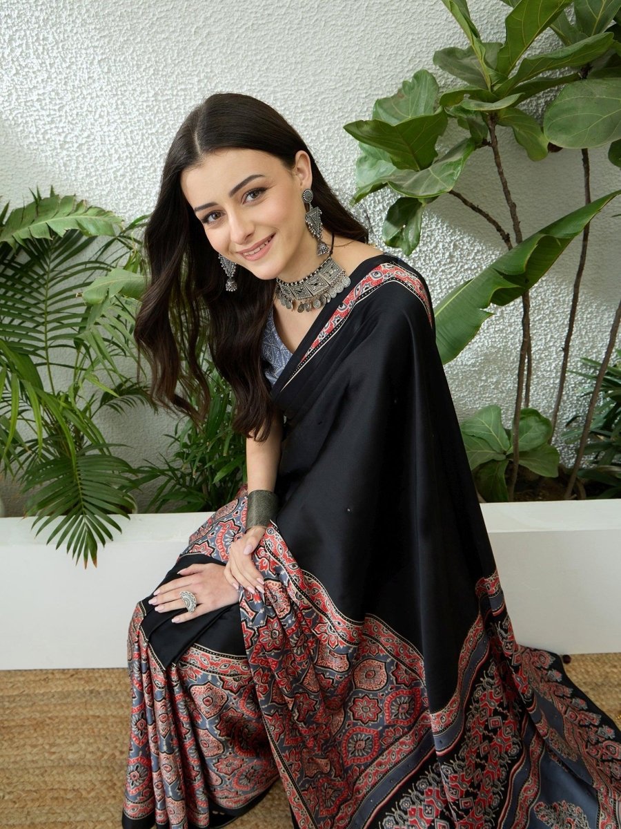 Semi Modal Grey Printed Saree | EZB GF02 LUX 10003 - EZBER